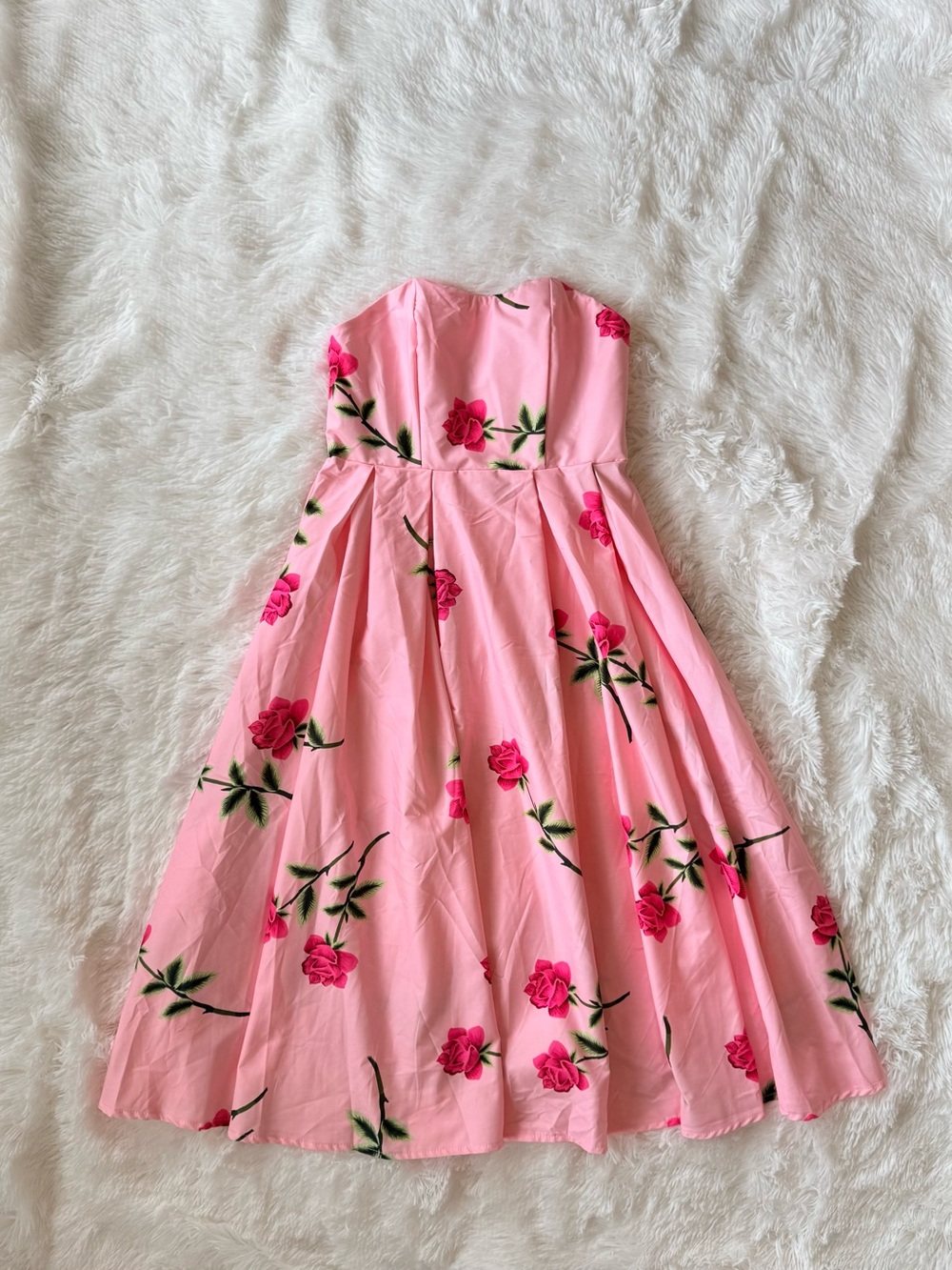 Strapless Pink Floral  Dress